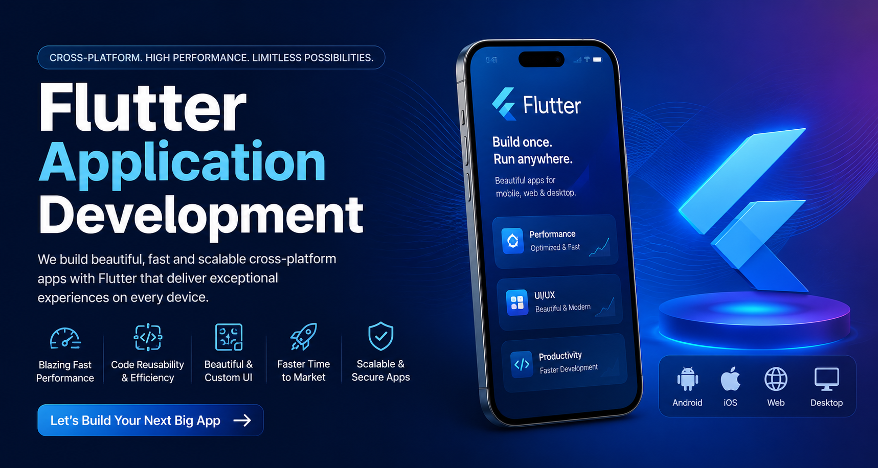 Flutter Application Development services for cross-platform Android and iOS apps with high-performance UI and scalable mobile solutions